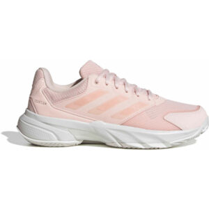 Adidas CourtJam Control 3 Clay tennisschoenen voor dames in grijs en roze.