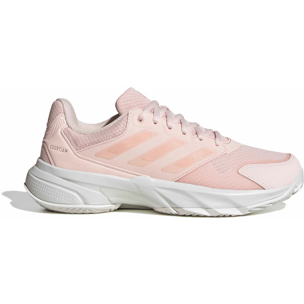 Adidas CourtJam Control 3 Clay tennisschoenen voor dames in grijs en roze.