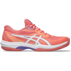 ASICS Game FF padelschoenen voor dames in wit en turquoise.