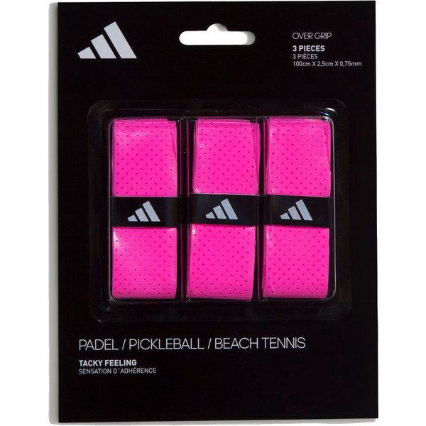 Adidas overgrip set van 3 stuks in wit getoond.