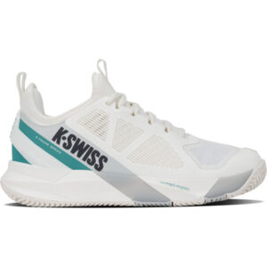 K-Swiss K-Frame Speed Clay tennisschoenen voor dames in wit en oranje.