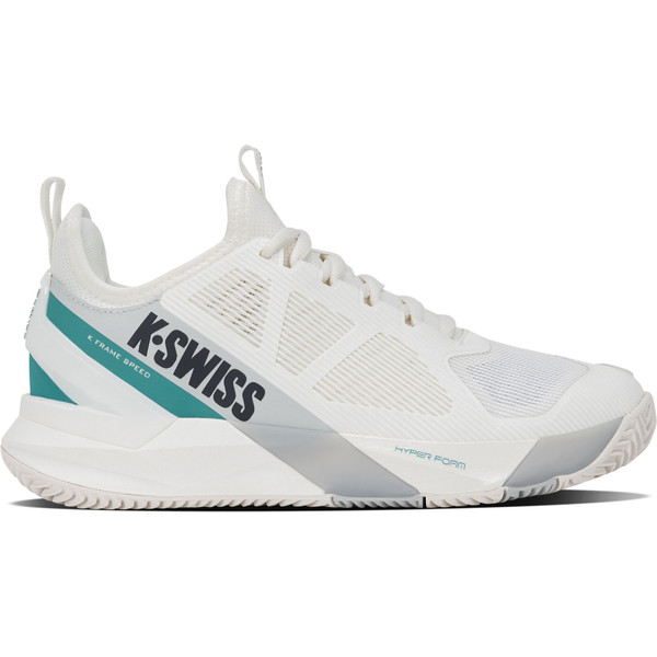 K-Swiss K-Frame Speed Clay tennisschoenen voor dames in wit en oranje.