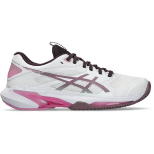 ASICS Solution Speed FF 4 Clay tennisschoenen voor dames in wit en paars.