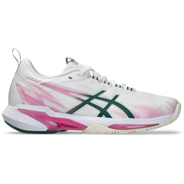 ASICS Sonicsmash FF damestennis sneaker in wit en roze.
