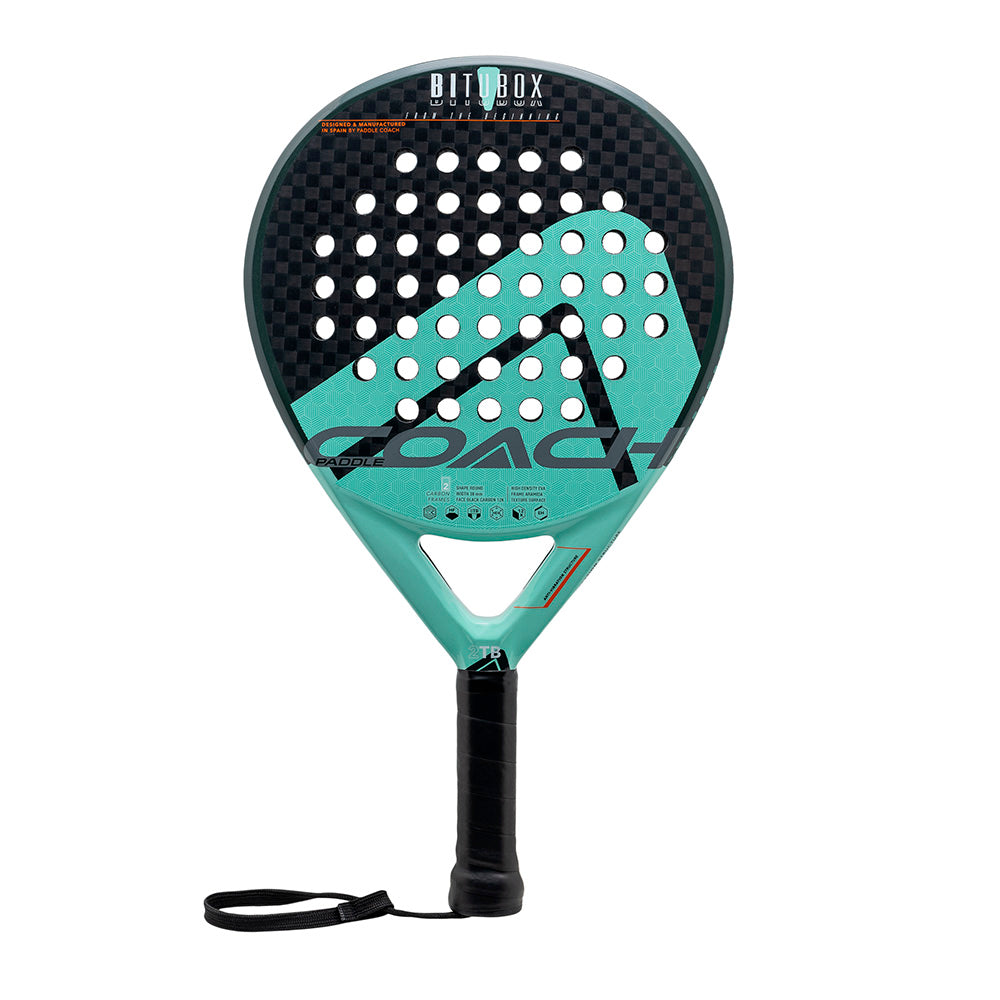 Paddle Coach Bitubox 12K 2025 racket met zwart ontwerp en gele accenten