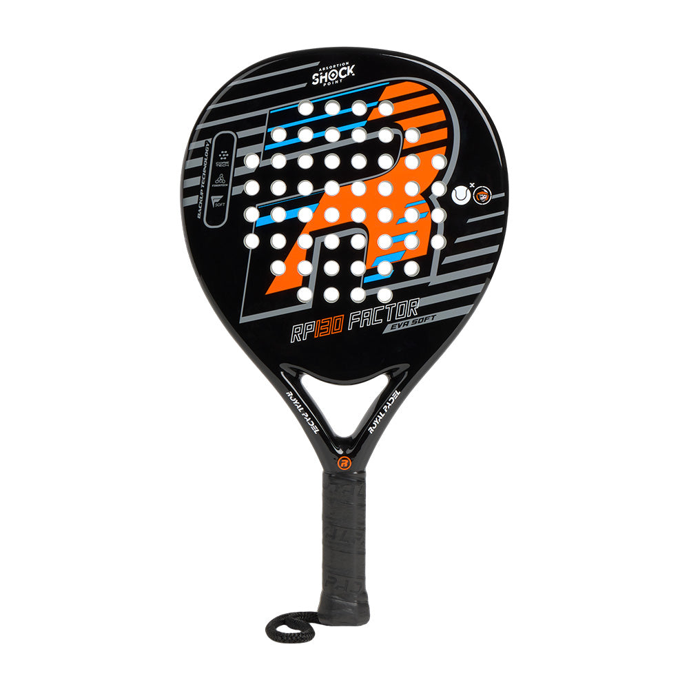 Royal Padel 130 Factor 2026 padelracket in zwart en oranje.