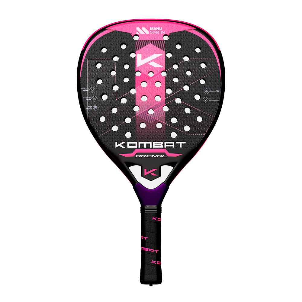 Kombat Arenal 2025 damespadel racket in zwart en rood design.