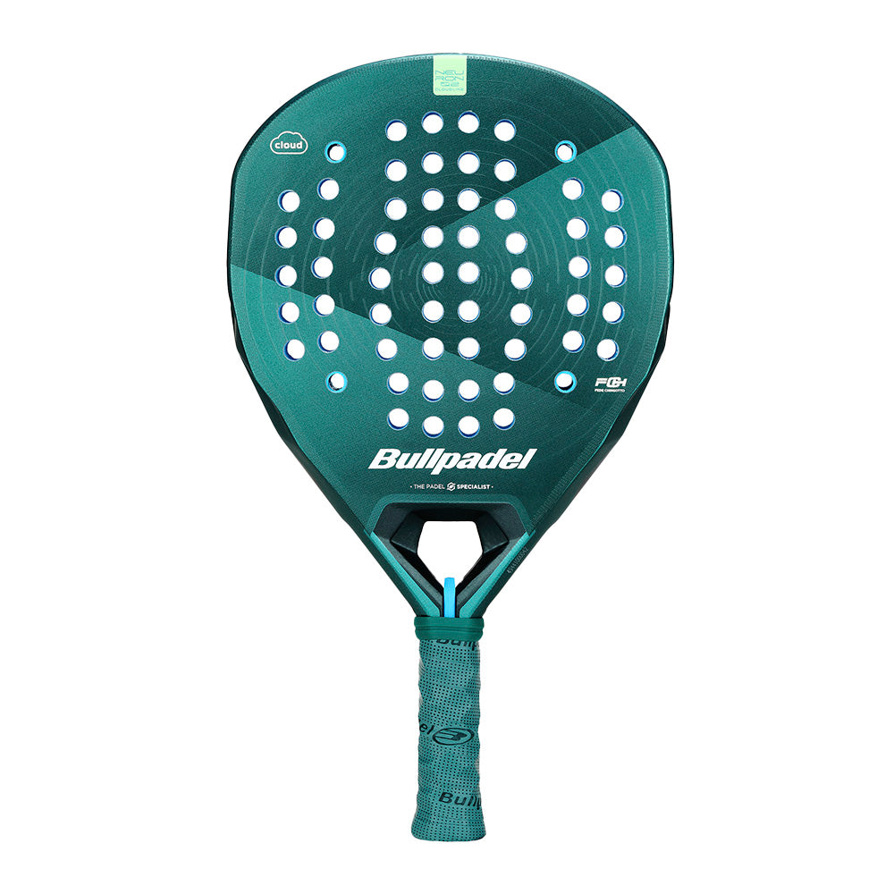 Bullpadel NEURON 02 Cloud racket in wit en blauw, voorkant zichtbaar.
