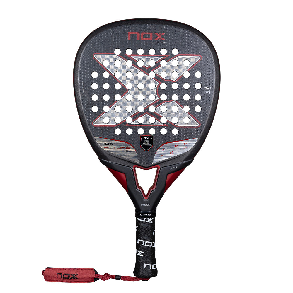 Nox Future Attack 12K padel racket in zwart en rood design