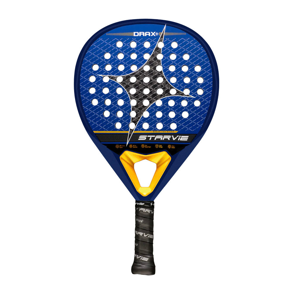 Starvie Drax + 2026 padel racket op witte achtergrond