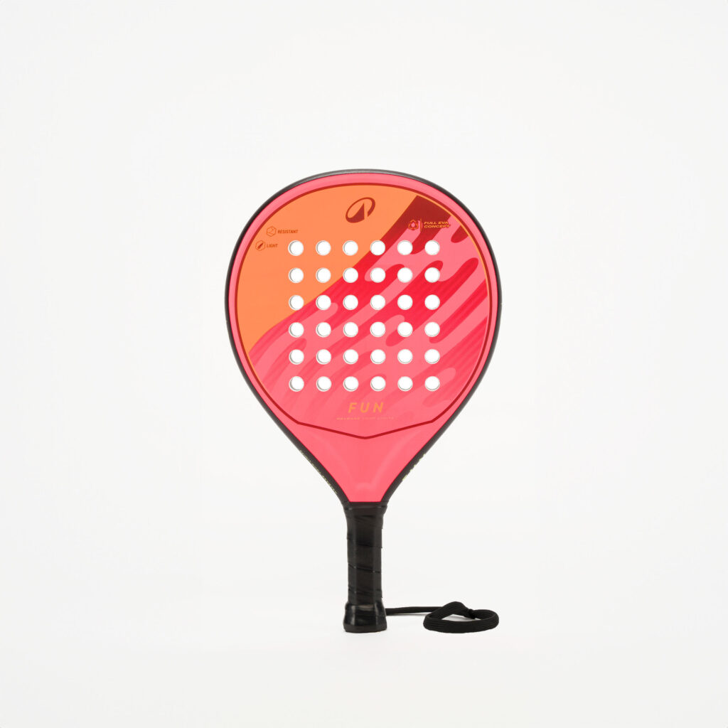 Roze oranje padelracket voor kinderen van vijf tot acht jaar
