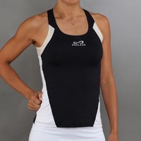 Zwart dames tanktop met gouden details en elegant design.