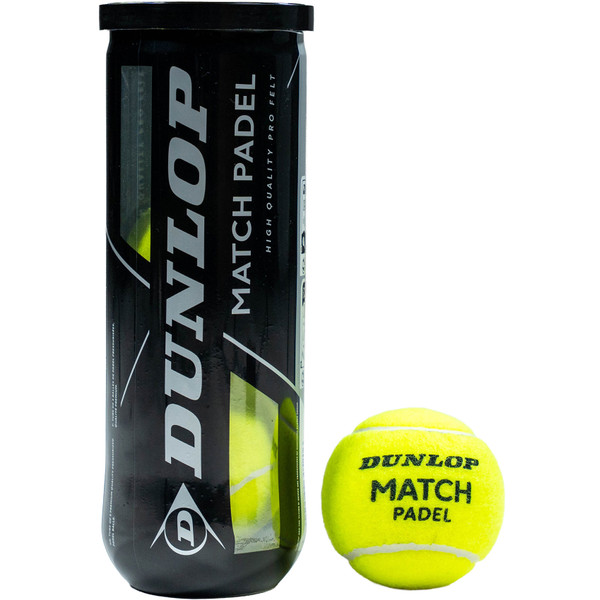 Dunlop Match Padel 3 tennisballen in geel, verpakking van drie stuks.